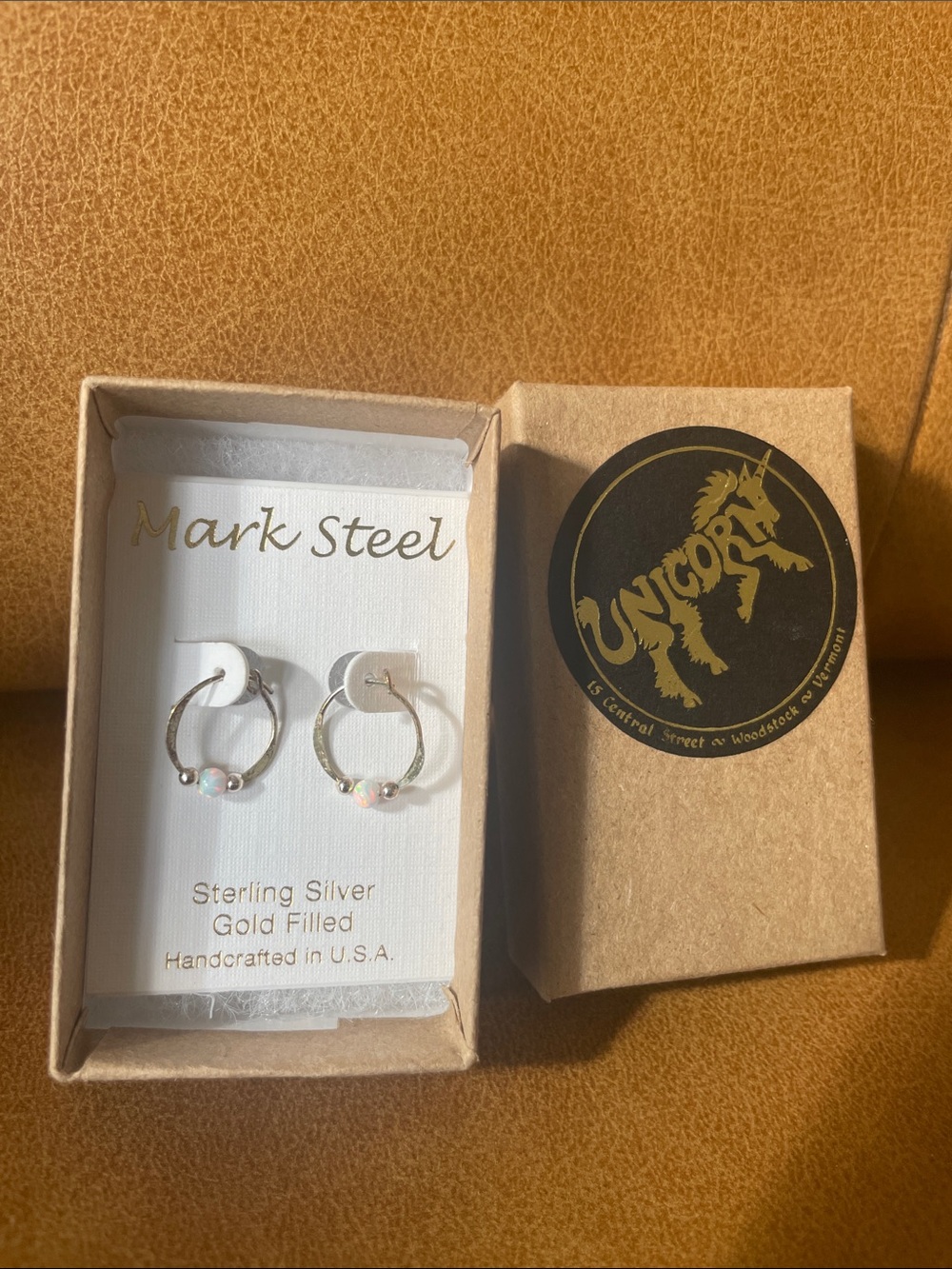 Sterling Silver Gold-Filled Hoop Earrings with Opal Accents - White/Iridescent